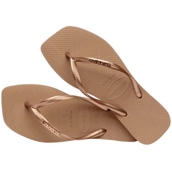Havaianas Women's Slim Square Logo Metallic Flip Flops Rose Gold/Rose Gold