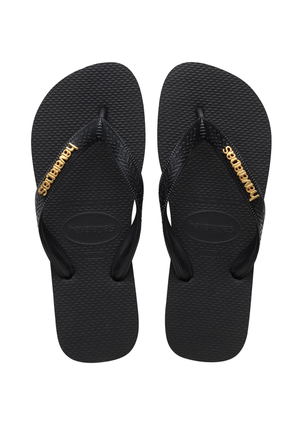 Havaianas Women's Top Logo Metallic Flip Flops Black/Black