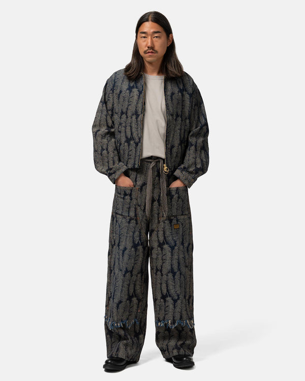 Haven 12oz MAGPIE Denim W-Knee EASY Baggy Pants Dark