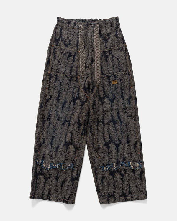 haven 12oz MAGPIE Denim W-Knee EASY Baggy Pants Dark