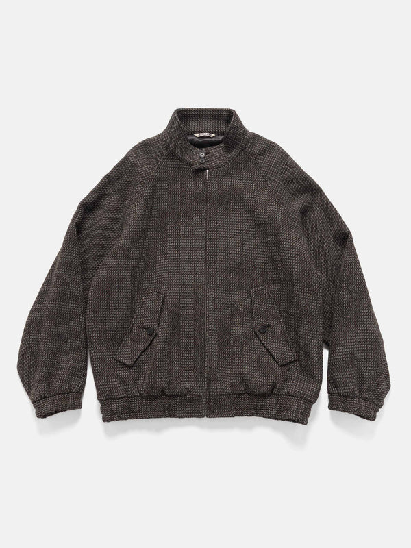 haven Alpaca Wool Silk Tweed Zip Blouson Gray Brown Hairline