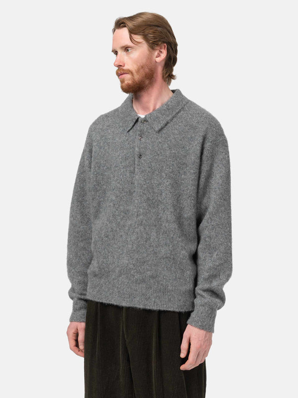 Haven Cashmere Middle Gauge Polo Collar Sweater Grey