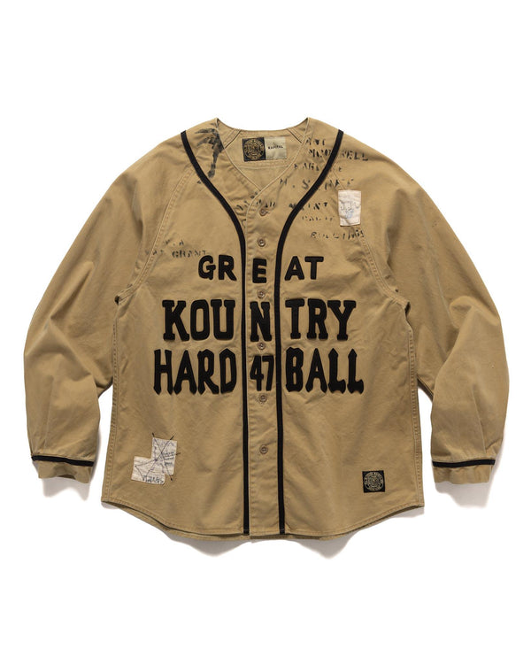 haven Chino GREAT KOUNTRY Damaged Baseball Long Sleeve Shirt Beige