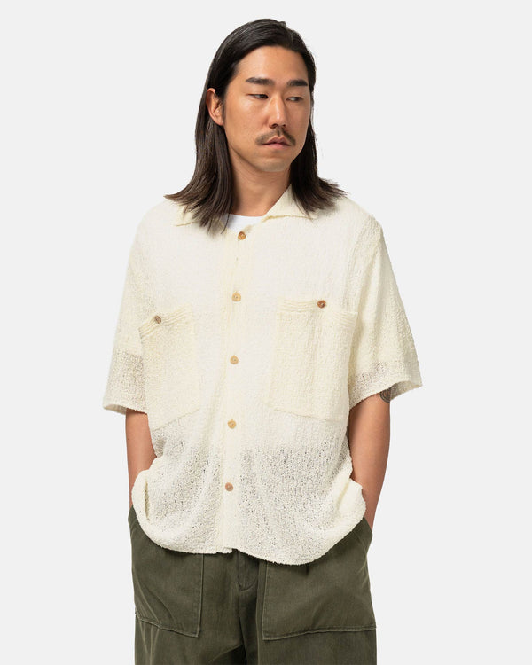 Haven Cotton Sheer Knit Open Collar Shirt Off-White