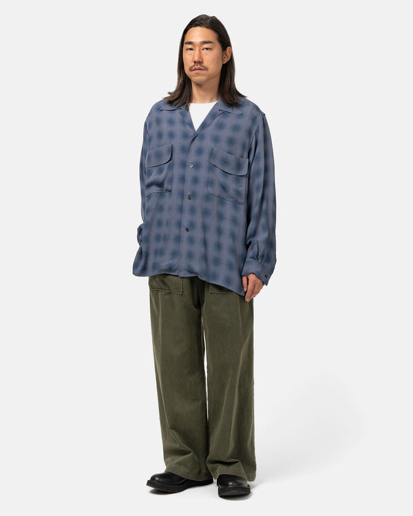 Haven Blurred Ombre Plaid Open Collar Shirt Navy