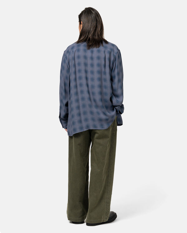 Haven Blurred Ombre Plaid Open Collar Shirt Navy