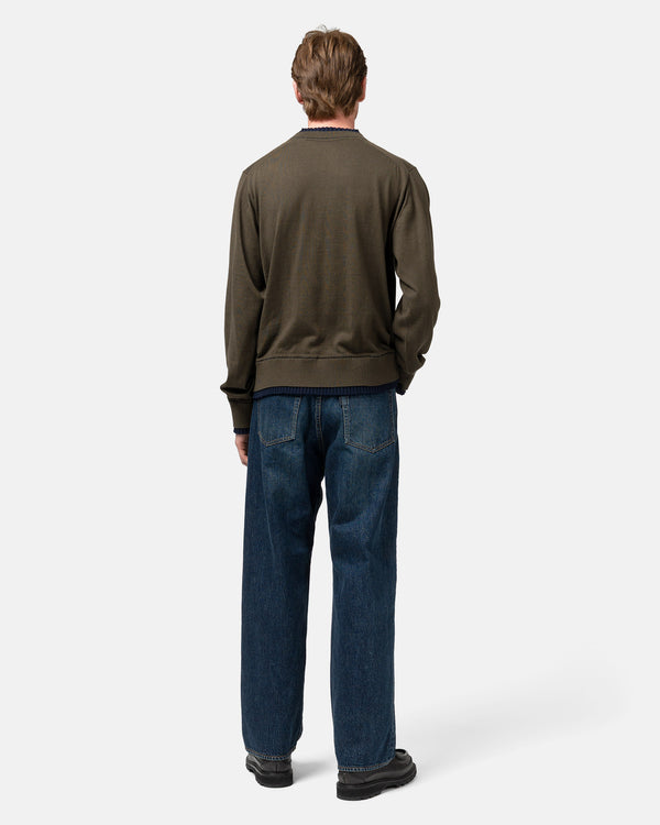 Haven Cotton Cashmere Knit Pullover Khaki X Navy