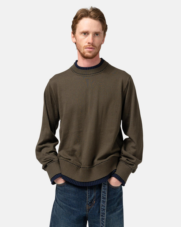 Haven Cotton Cashmere Knit Pullover Khaki X Navy