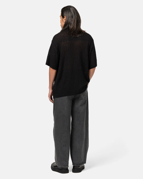 Haven Cotton Sheer Knit Open Collar Shirt Black