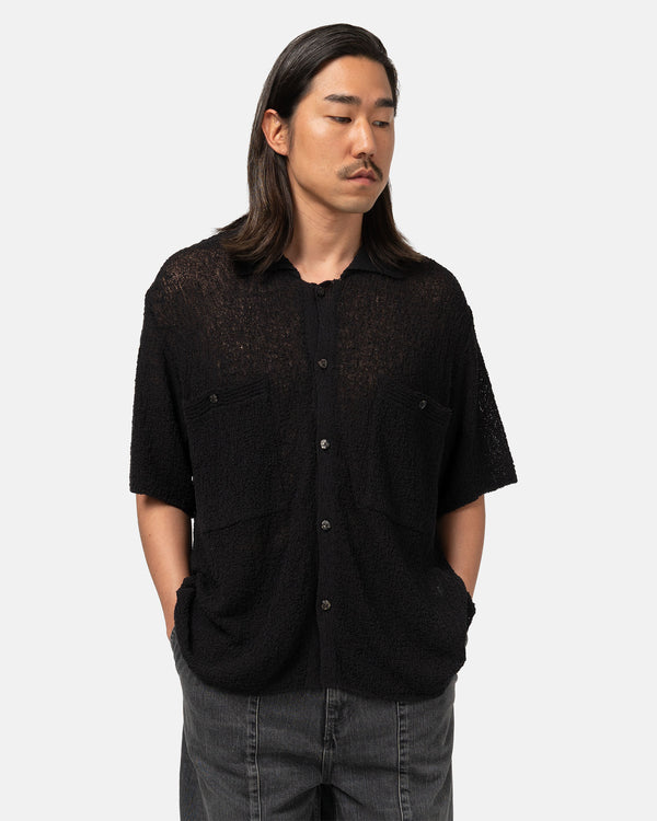 Haven Cotton Sheer Knit Open Collar Shirt Black