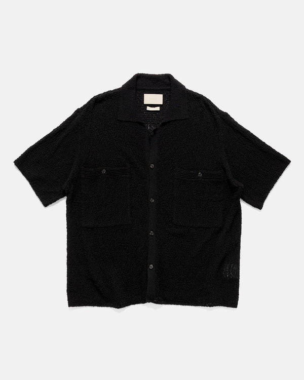 haven Cotton Sheer Knit Open Collar Shirt Black