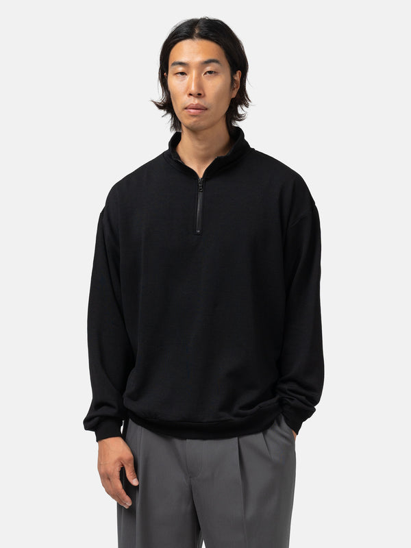 Haven Light Wool Sweat Half Zip P/O Black
