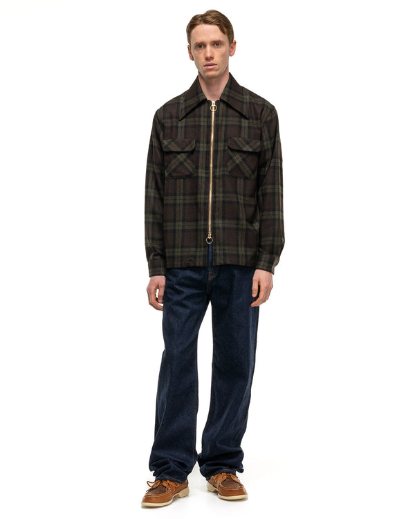 Haven Wool Check DRIZZLE Open Collar Shirt Khaki