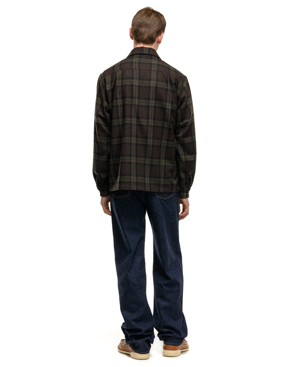 Haven Wool Check DRIZZLE Open Collar Shirt Khaki