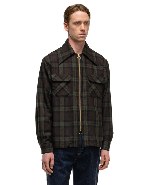 Haven Wool Check DRIZZLE Open Collar Shirt Khaki