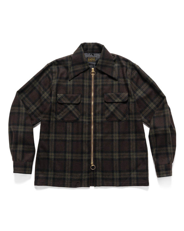 haven Wool Check DRIZZLE Open Collar Shirt Khaki