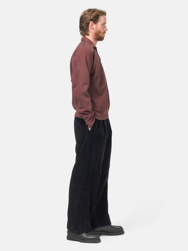 Haven Wool Corduroy Wide Tapered Trousers Black