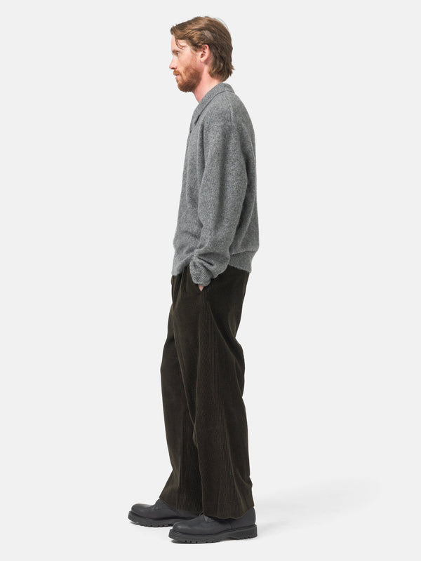 Haven Wool Corduroy Wide Tapered Trousers Khaki