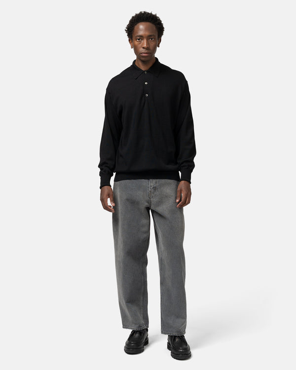 Haven Wool Knit L/S Polo Shirts Black