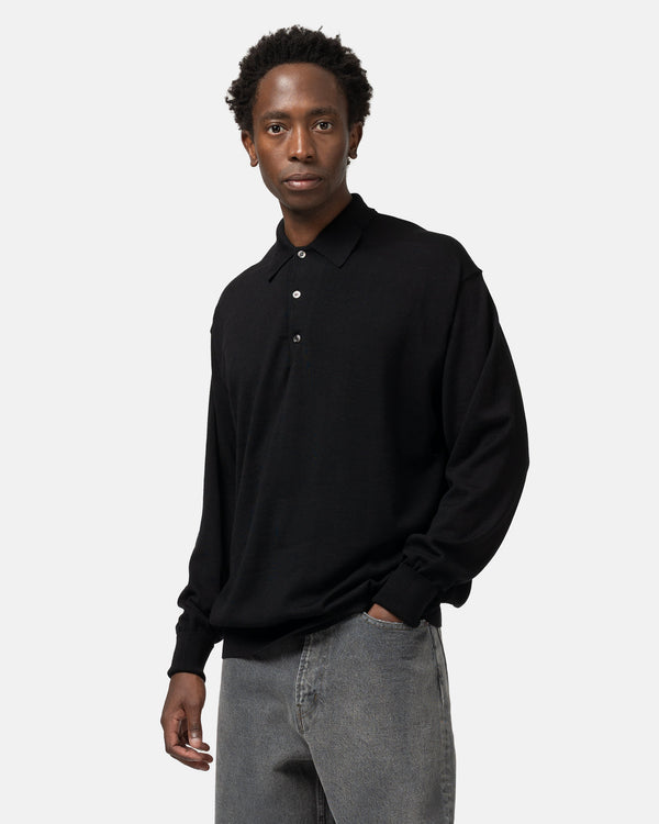 Haven Wool Knit L/S Polo Shirts Black