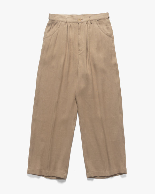 haven Linen Acetate Front Gather Wide Trousers Beige