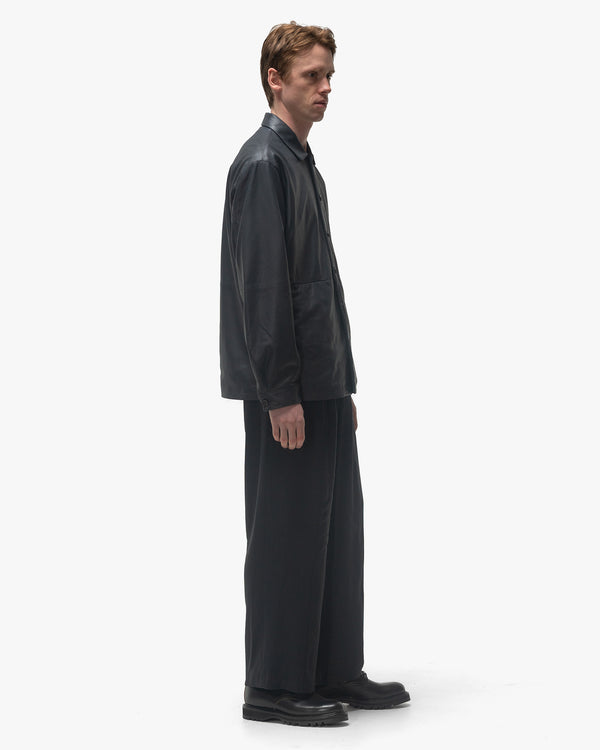 Haven Linen Acetate Front Gather Wide Trousers Black