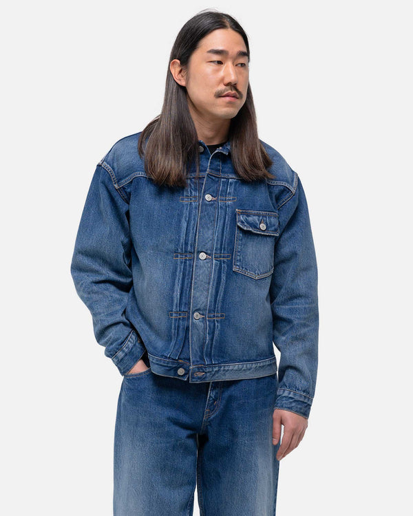 Haven Single Pocket Denim Jacket (Real Indigo) Medium Dark Blue Damage