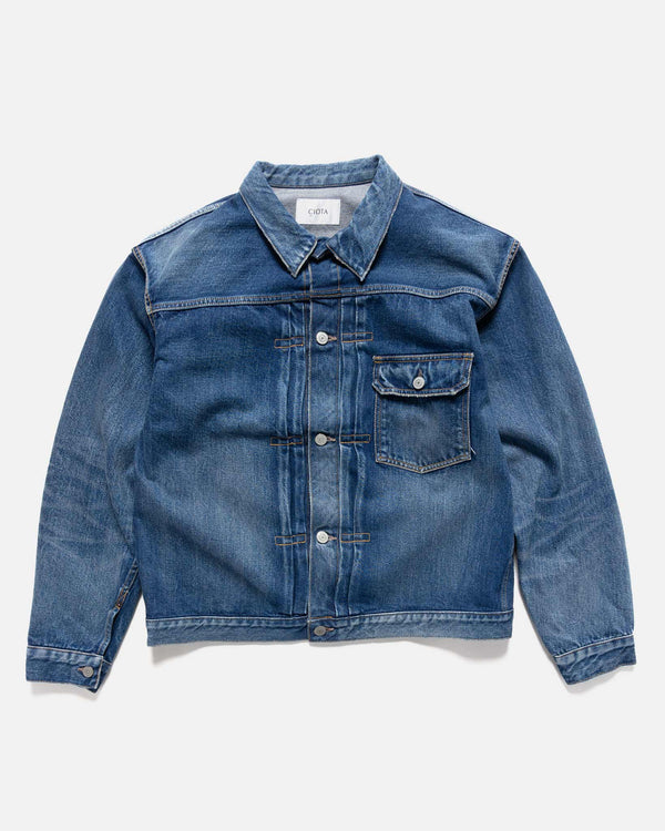 haven Single Pocket Denim Jacket (Real Indigo) Medium Dark Blue Damage