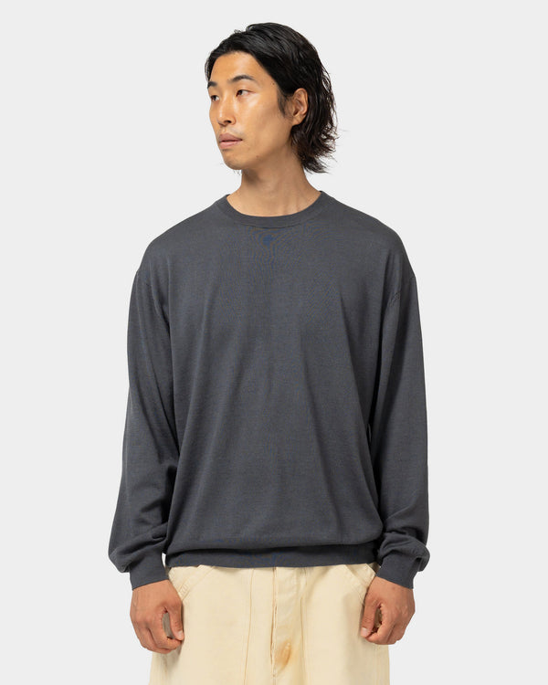 Haven Wool Cotton High Gauge Crew Neck Sweater Gray