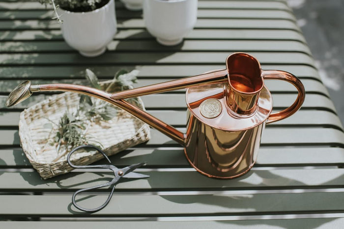 Haws Copper Rowley Ripple & Brass Smethwick Spritzer Copper Watering Can And Spritzer Bundle
