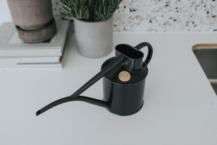 Haws The Fazeley Flow - Plants And Flowers Set - Graphite - Two Pint Indoor Metal Watering Can And Jug Bundle