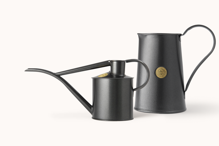 haws The Fazeley Flow - Plants and Flowers Set - Graphite - Two Pint Indoor Metal Watering Can and Jug Bundle