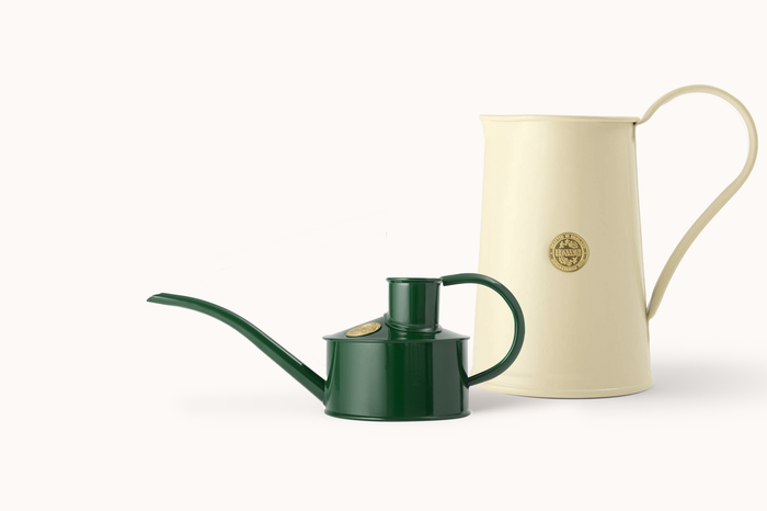 haws The Fazeley Flow - Plants and Flowers Set - Green & Cream - One Pint Indoor Metal Watering Can and Jug Bundle