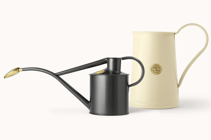 haws The Rowley Ripple - Plants and Flowers Set - Graphite & Cream - Two Pint Indoor Metal Watering Can and Jug Bundle