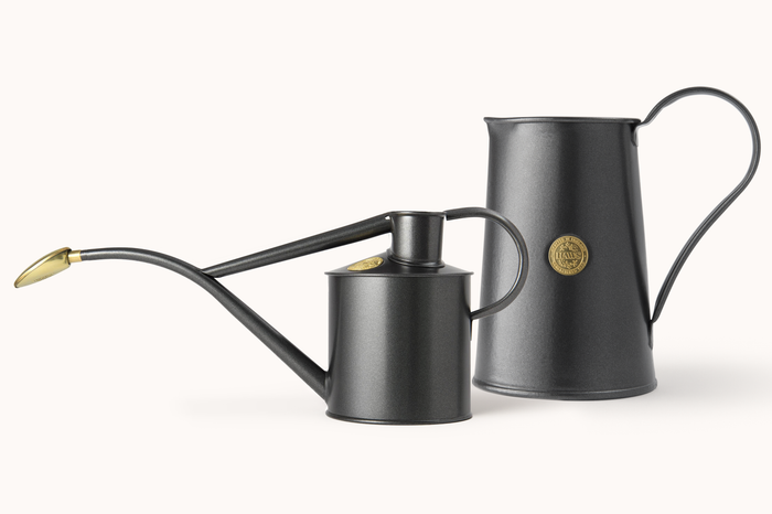 haws The Rowley Ripple - Plants and Flowers Set - Graphite - Two Pint Indoor Metal Watering Can and Jug Bundle