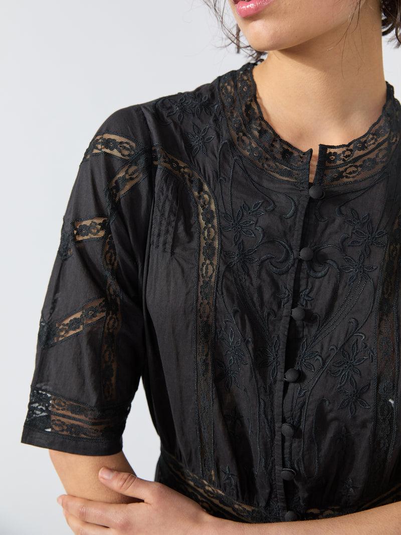 Hayley Menzies August Embroidered Button Down Dress Black