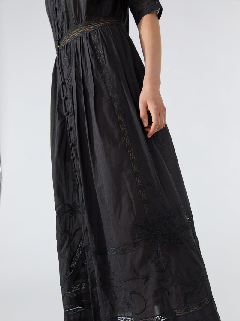 Hayley Menzies August Embroidered Button Down Dress Black