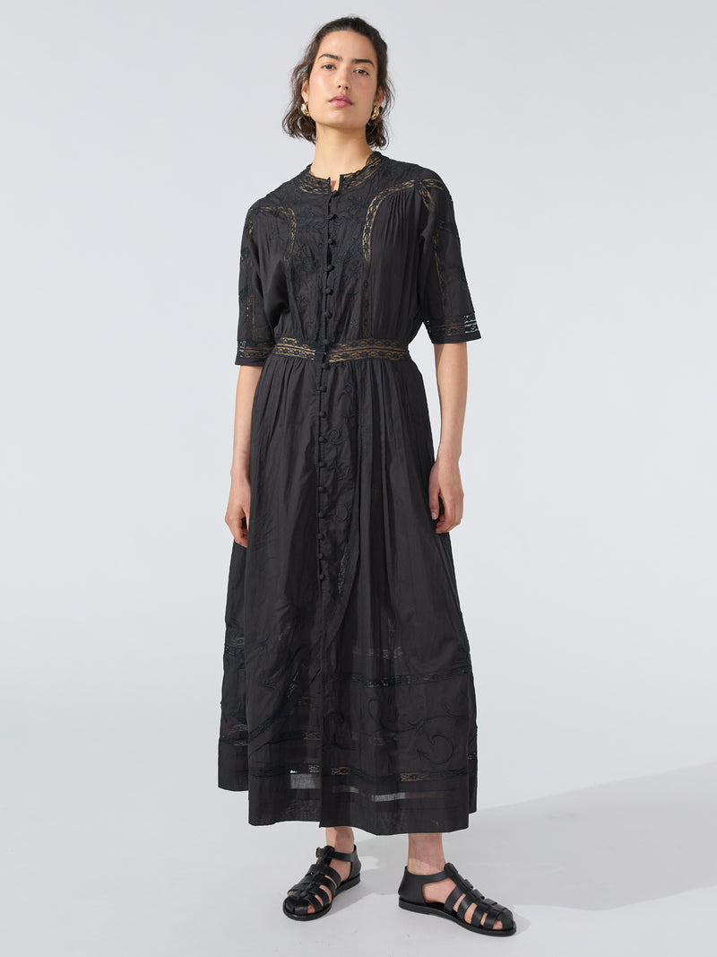 hayley menzies August Embroidered Button Down Dress Black