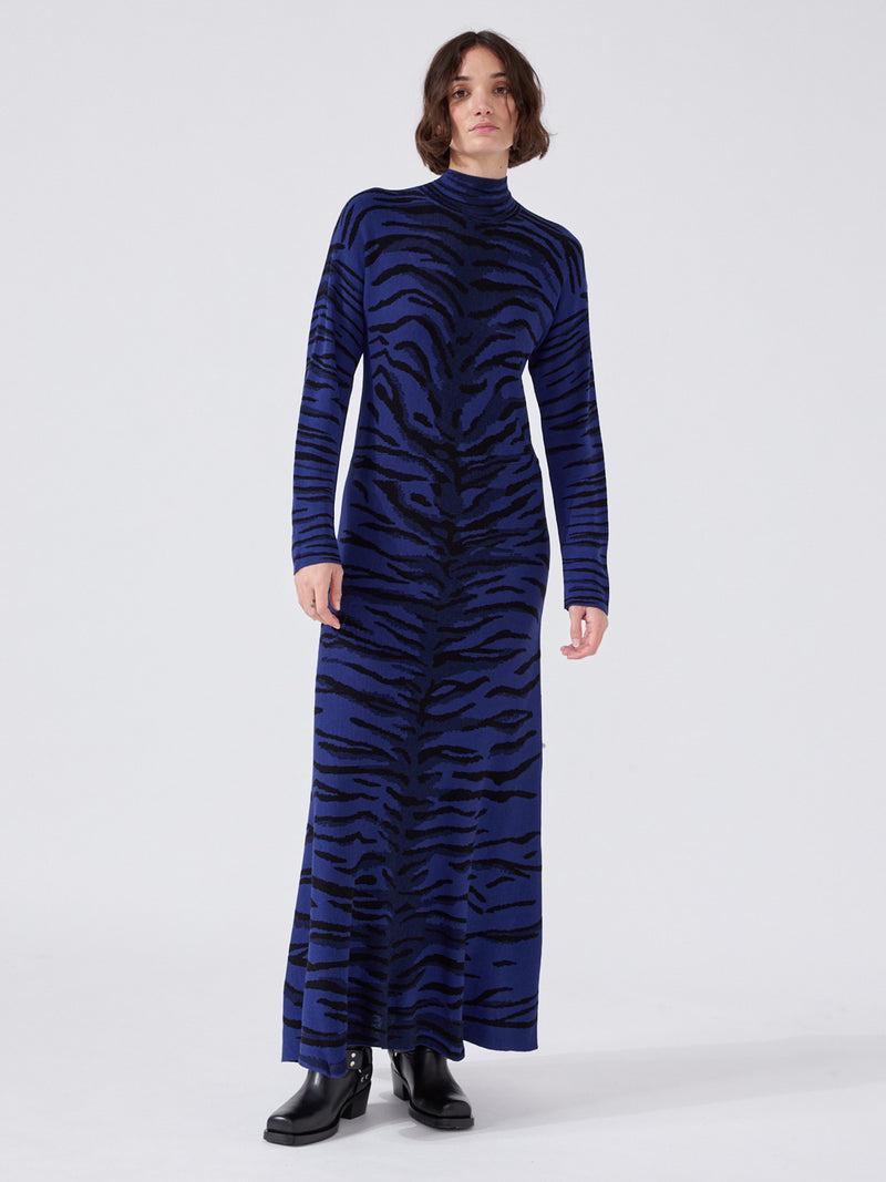 hayley menzies Debbie Silk Blend Knitted Dress Blue