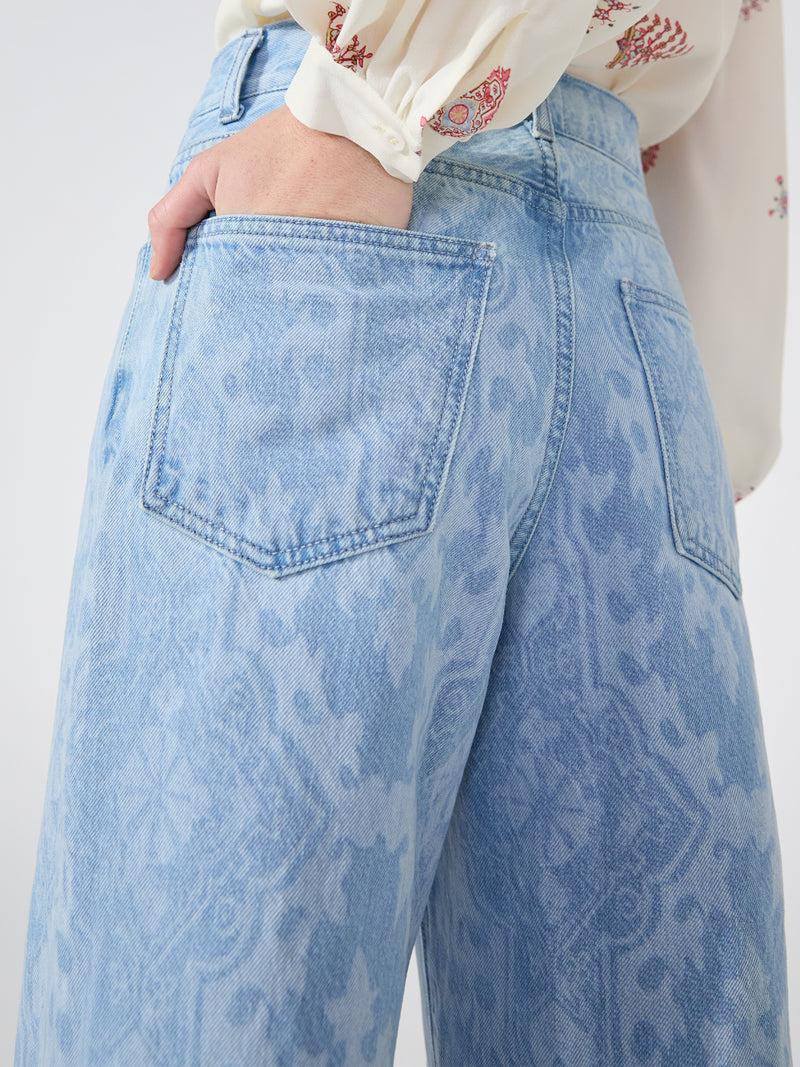 Hayley Menzies Dylan Laser Printed Cropped Wide Leg Jeans Light Blue