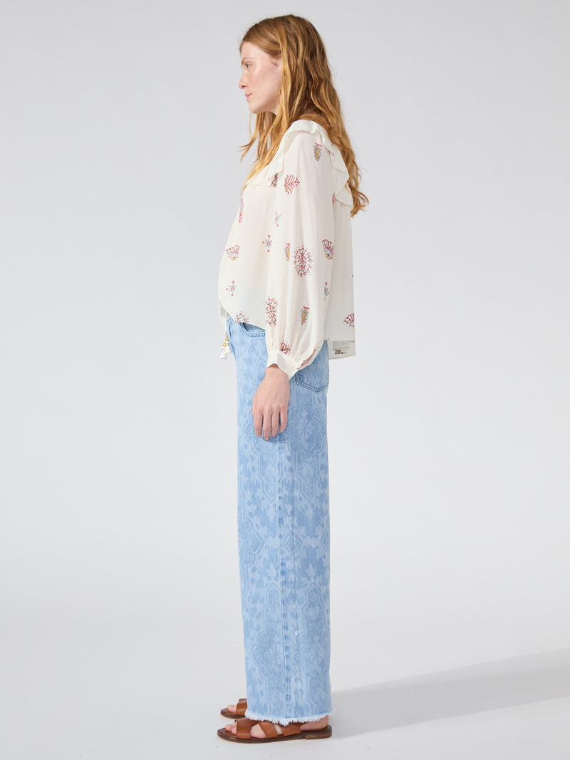 Hayley Menzies Dylan Laser Printed Cropped Wide Leg Jeans Light Blue