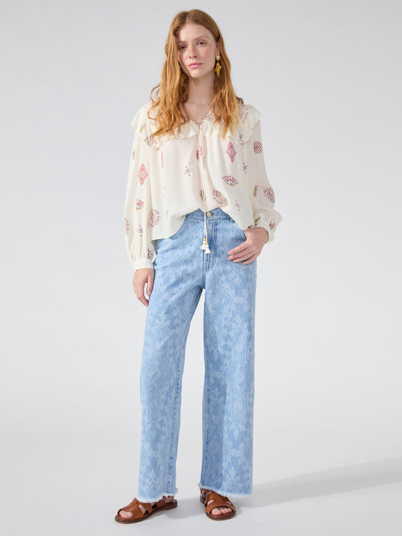 hayley menzies Dylan Laser Printed Cropped Wide Leg Jeans Light Blue