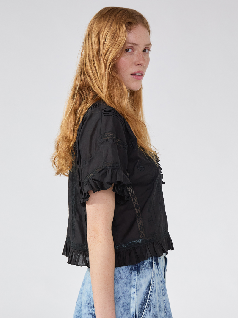 Hayley Menzies August Embroidered Blouse Black