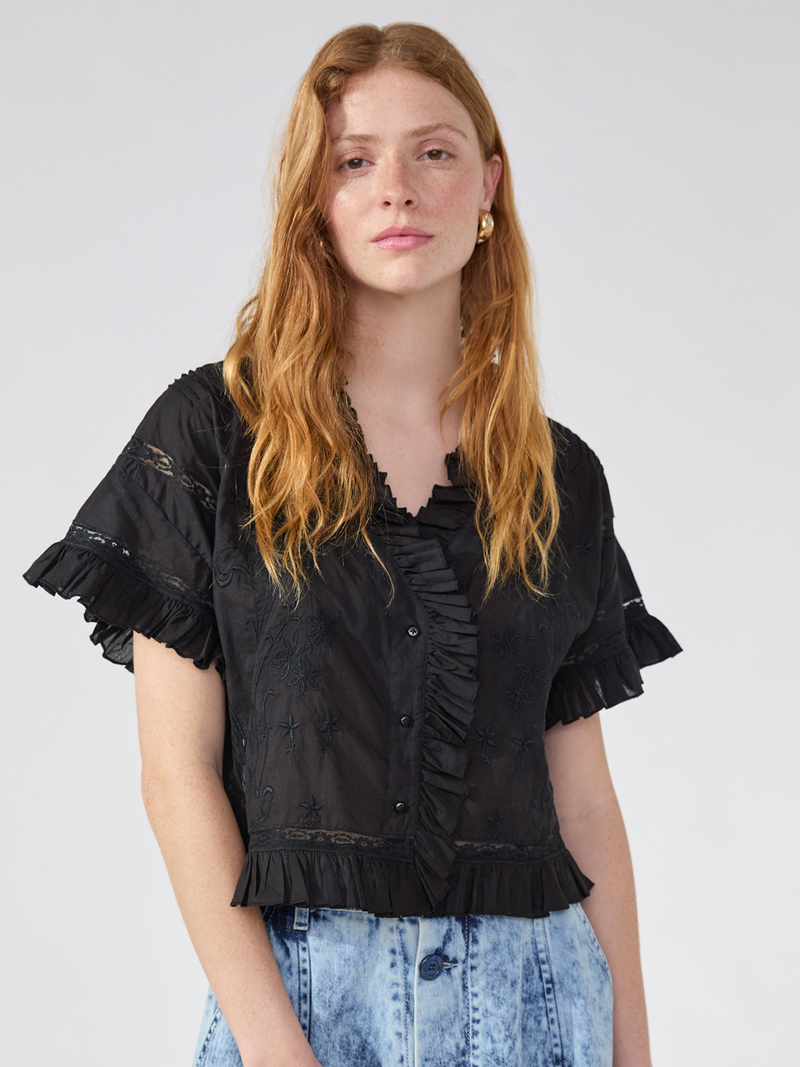 hayley menzies August Embroidered Blouse Black