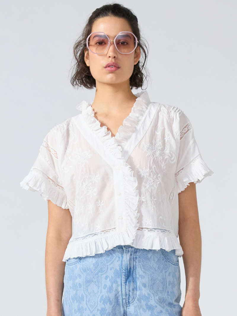 hayley menzies August Embroidered Blouse White