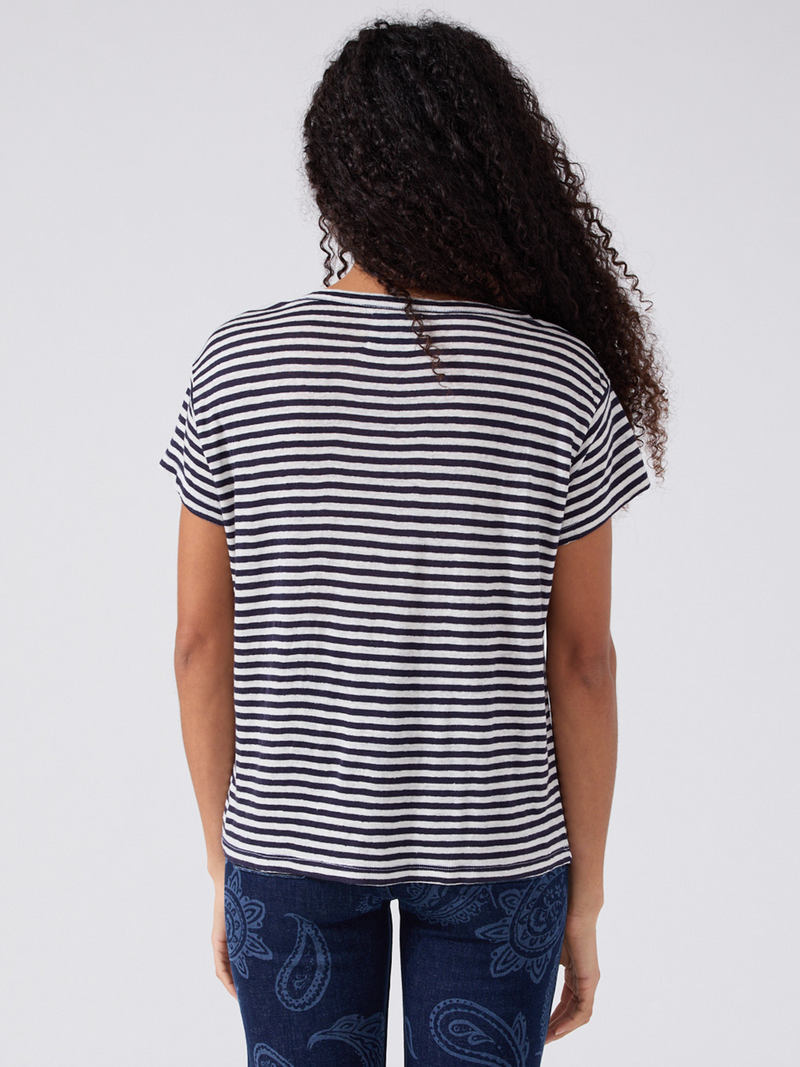 Hayley Menzies Linen T-Shirt Navy Stripe