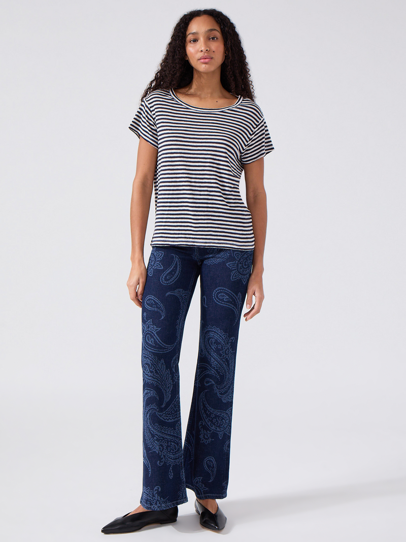 Hayley Menzies Linen T-Shirt Navy Stripe