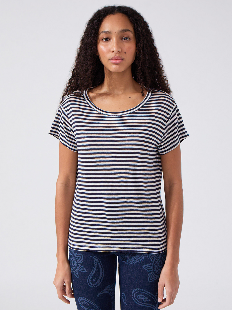 hayley menzies Linen T-Shirt Navy Stripe