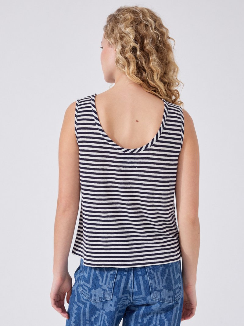 Hayley Menzies Linen Vest Navy Stripe