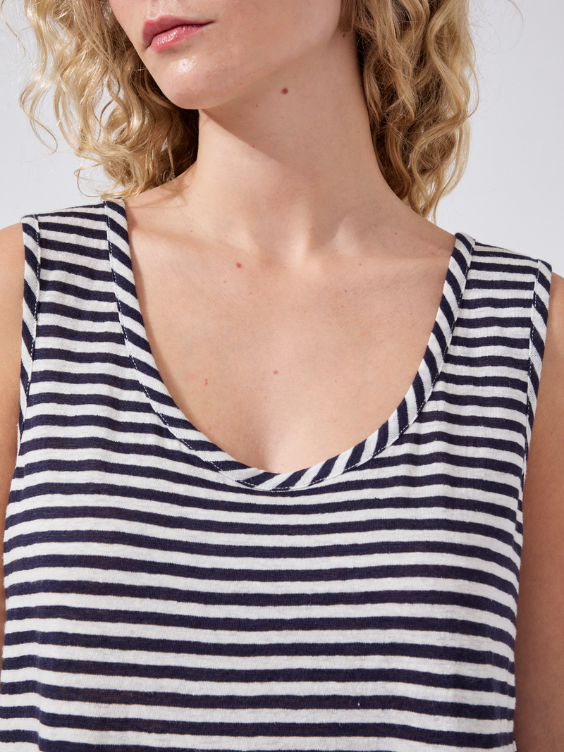 Hayley Menzies Linen Vest Navy Stripe